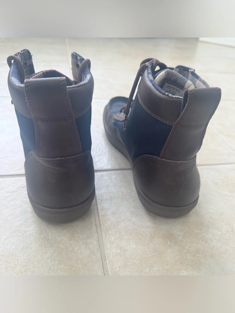 Lems Boulder Boot Mens 12 Womens 13.5 Navy Stout Barefoot Zero Drop Plaid Lining